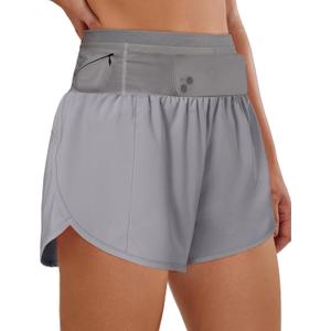 BMJL Womens Running Athletic Shorts Workout Gym Dolphin Elastic Shorts with Waist Mesh Pockets (Medium, Grey70)
