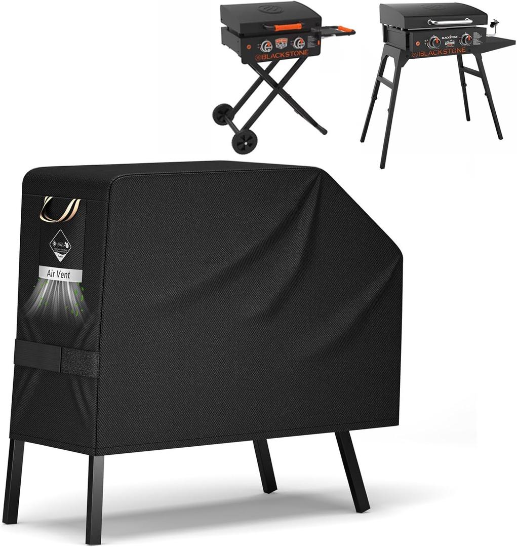 PasWith Griddle Cover for Blackstone 22 inch with Hood & StandUpgrade 600D Heavy Duty Fabric Waterproof UV & Fade Resistant Griddle Cover for Blackstone 17 and 22 inch Grill with Straps & Air Vents