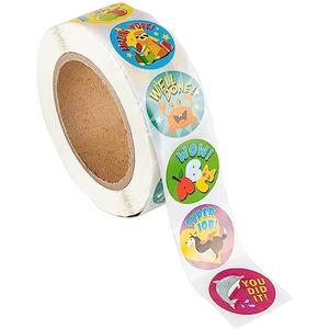 Juvale 1000-Piece 1.5in Motivational Sticker Roll - Cute Animal Reward & Incentive Stickers for Kids & Teachers - School & Classroom Supplies - Award, Star & Encouragement Stickers, 3 Pack
