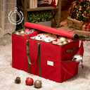 ZOBER Large Christmas Ornament Storage Box - Stores 80 3" Ornaments, With Dividers - With Large Compartment for Figurines, and Accessories, Durable Christmas Containers Holder (Red, 80-3" Ornaments)
