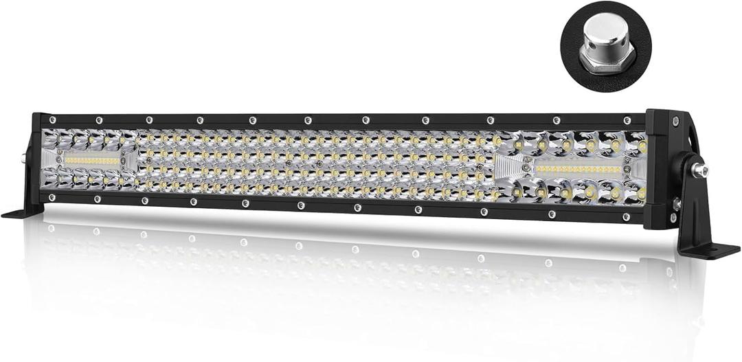 20 Inch LED Light Bar, AKD Part 150W Spot Flood Combo Off Road Driving Light Quad Row Super Bright LED Work Light Bumper Grille LED Bar Lights for Truck Pickup SUV UTV ATV Tractor Golf Cart Boat (White)