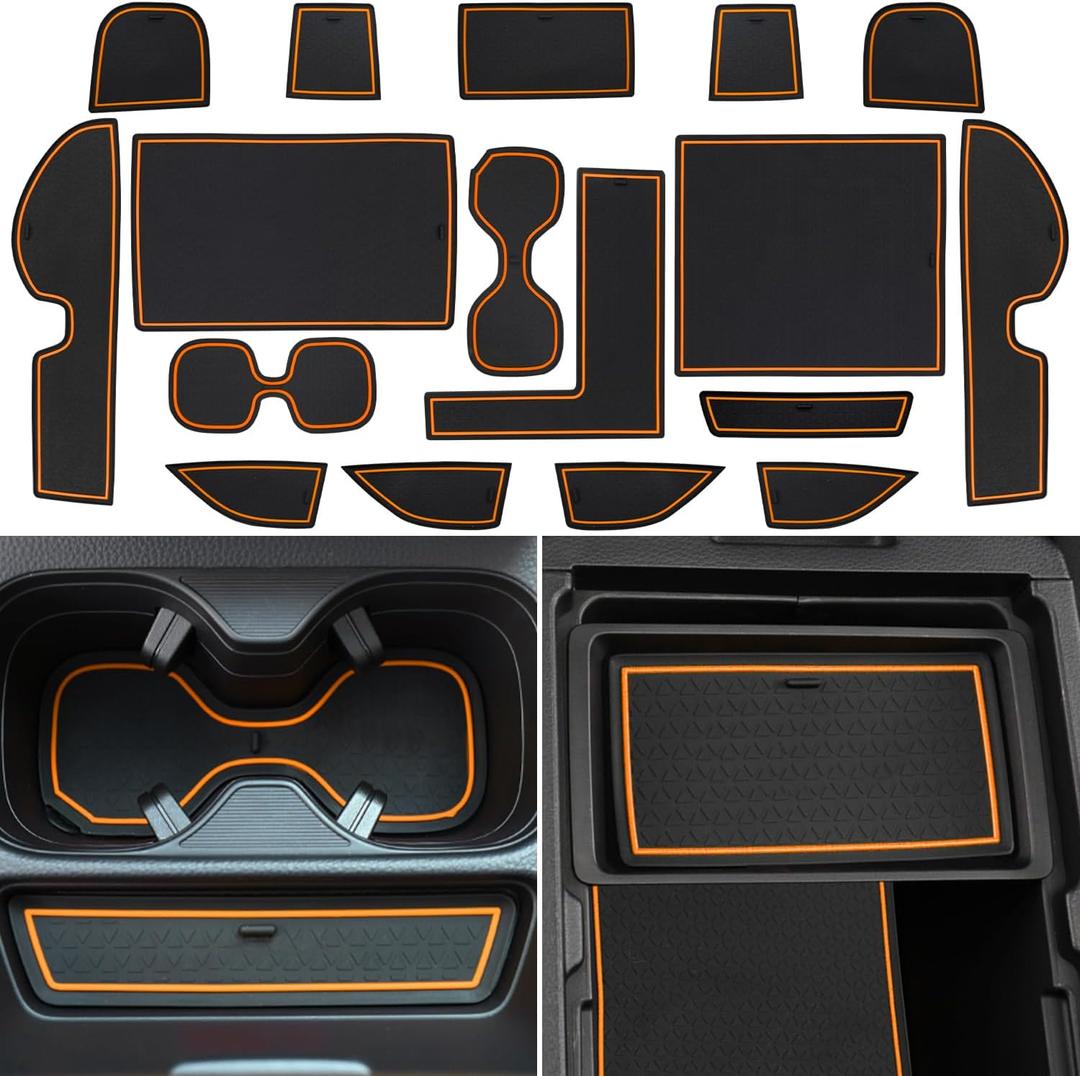 Center Console Liner for Honda CRV Accessories 2023 2024 2025, for CR-V Cup Holder Mat, Door Slot Pad, Coaster Trim, Non-Slip Dust Interior, Custom Rubber Decoration Insert (17pcs, Orange Trims)