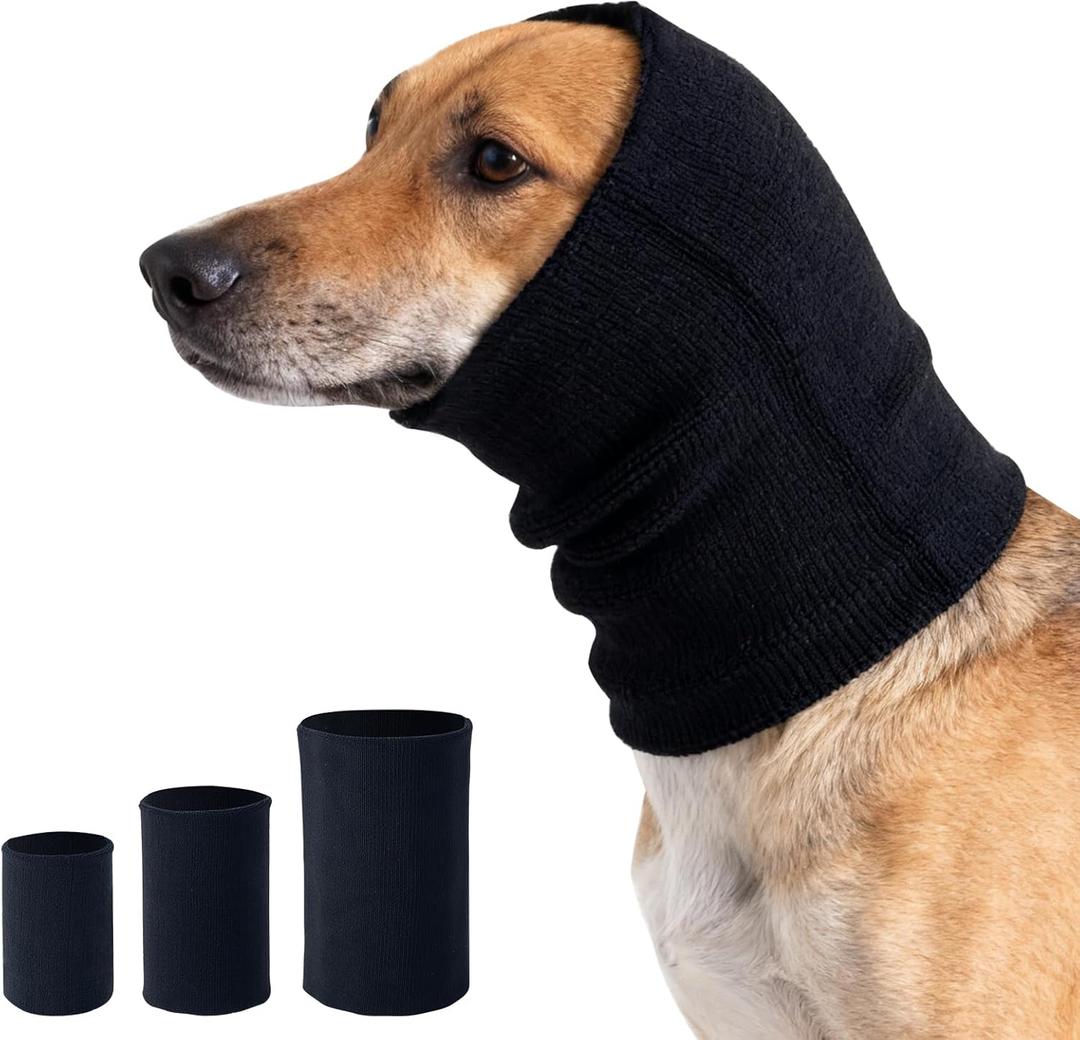 3Pack Dog Calming Hoodie for High Elastic Pet Anxiety Relief Ear Wrap Cat Calming Collar Noise Reduce Protection for Fireworks, Thunder, Force Drying (Small+Medium+Large) (Black)