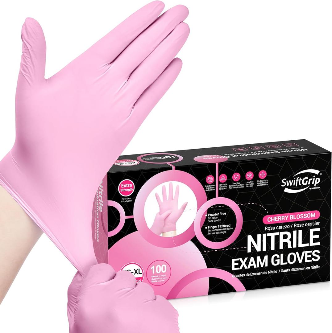SwiftGrip Nitrile Exam Gloves, 4 Mil, Cherry Blossom, Food Safe Gloves Disposable Latex Free, Powder Free (Small)
