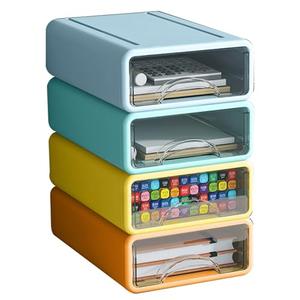 Desk Organizer with Drawers, Stackable Storage Drawers with Compartments Desktop Organization for Office Supplies, Makeup, Pencils, Tape, Erasers, Paperclips, Chargers (4 Pack)