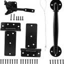 HOME MASTER HARDWARE Wood Gate Hardware Set - Heavy Duty 6in T Hinge & Self-Locking Gate Latch & Industrial Pipe Door Pull Handle 10 Inch with Screws for Outdoor Fence Swing Gate Black Finish
