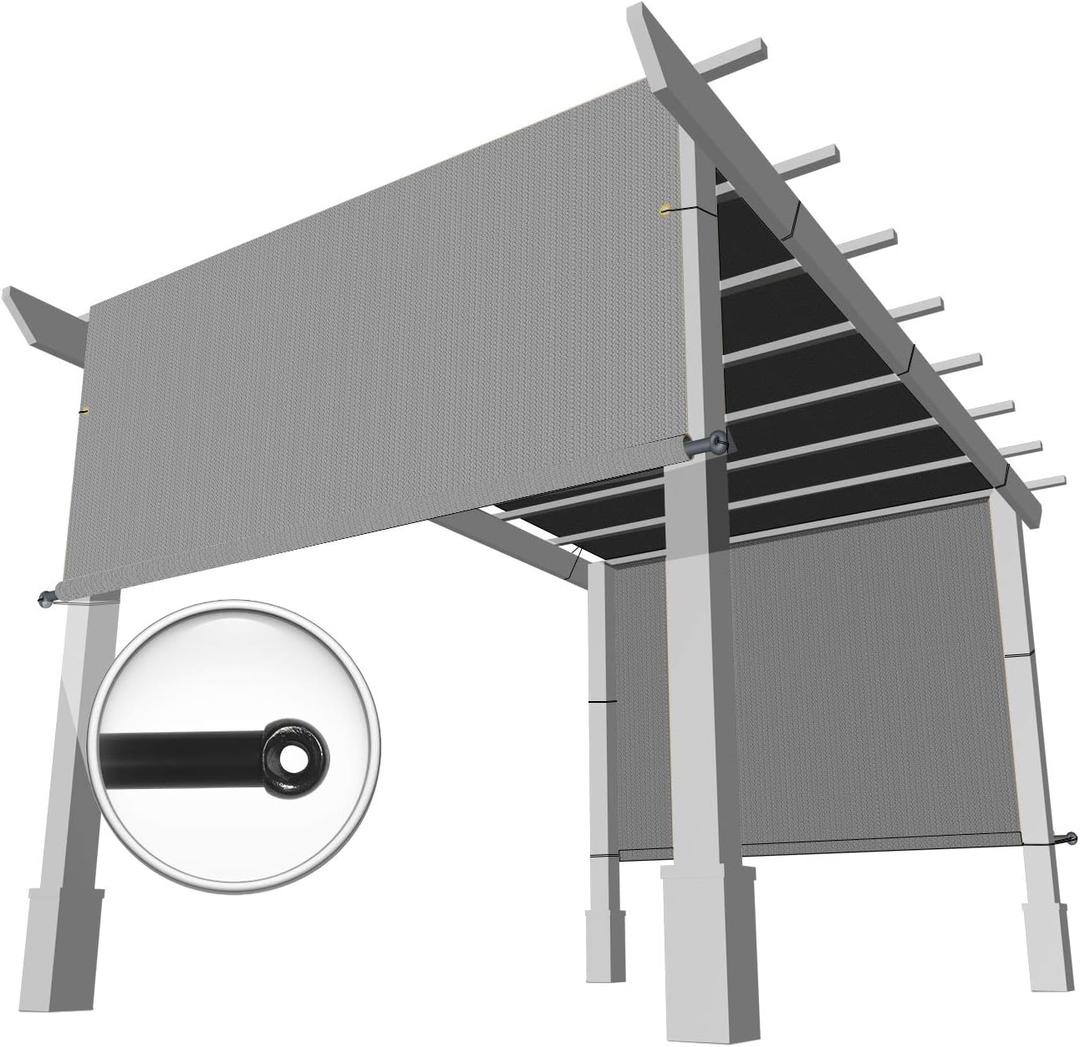 Windscreen4less 8' x 16' Pergola Universal Replacement Shade Cover UV Block Permeable Fabric Canopy Privacy Shade Screen Panel with 2 Weighted Rods for Outdoor Patio Yard Garden Light Gray, W=8', L=16' Standard Size