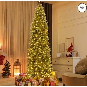 9FT Pre-Lit Christmas Tree Hinged Slim Pencil Xmas with 500 LED Lights & 1298 Tips