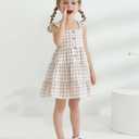 DeeFant Toddler Girl Dress Ruffle Sleeveless Little Girls Summer Outfits Kids Dresses Floral Sundress Beach Casual Khaki 5-6T