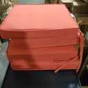 Outdoor 18 inch Square Patio Dining Chair Pads – Comfortable Fiber-Filled Seat Cushions with Ties, Reversible Polyester Fabric - Coral, Set of 4