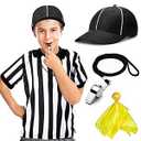 Funtery 4 Pcs Referee Costume Set Kids Referee Hat Stripe Shirt Whistle and Penalty Flag for Football Games Party Accessory (Large)