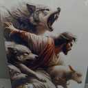 Framed Jesus and Lamb Wall Art Jesus Protecting Lamb from Wolves Canvas  24L"x16W