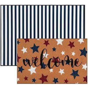 Tinideya 2 Pcs Patriotic Doormat 4th of July Non Slip Outdoor Mat Striped Floor Mats Independence Day Welcome Coir Doormats Memorial Day Front Porch Rugs for Layering Entryway Decor