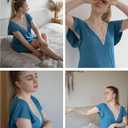 Ekouaer Nightgowns for Women Flare Short Sleeve Sleepshirt Guipure Lace V Neck Sleepwear Soft Pj Dress Night Shirt S-3XL (Blue, S)