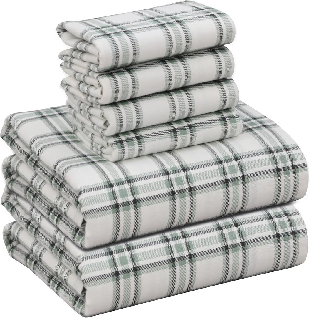 RUVANTI Flannel Sheets Queen Size 6 Pcs - 100% Cotton Double Brushed Bed Sheets, Deep Pockets 16 Inches Queen Sheet Set, All Seasons Breathable, Extra Soft & Comfy, Cadet