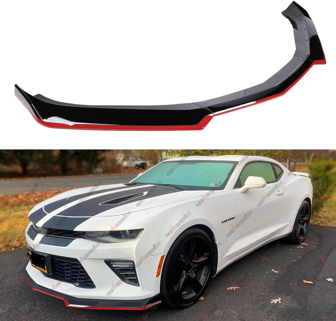 Front Lip Fits 2016-2024 Camaro LT LS RS SS, Red Line Style, Gloss Black