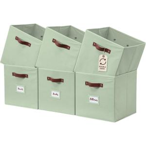 Storage Cubes, 11x11x11 Storage Cube Bins with Labels, Fabric Organizer Bins (11" / 6pcs, Sage Green)