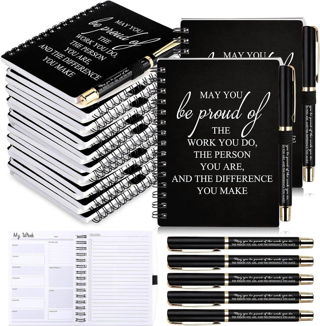 Tellingyou 60 Pcs/ 30 Set Employee Appreciation Gifts 2026-2027 Weekly Planners Journals A6 to Do List Bulk Notepads and Pens Thank You Gifts for Coworkers Teacher Staff Social Worker (Black)