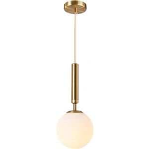 KCO Lighting Modern Globe Pendant Lights Kitchen Island Lighting White and Gold Pendant Light Single Pendant Lighting Frosted Glass Hanging Light Brass Vintage Ceiling Light Fixture