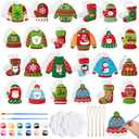 Seenelling 24 Sets Christmas Ceramic to Paint Kits, Ceramic Ornaments to Paint, Unpainted DIY Xmas Crafts Figurines, Arts and Crafts with Brush for Christmas Tree Hanging Party Decor(Ugly Sweater)