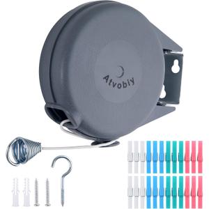 Retractable Clothesline Outdoor Heavy Duty Clothes Line Retracting Indoors for Drying Clothes Portable Clothesline 40 Feed Laundry line with 24 pcs Clothespins