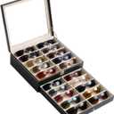 20 Slots PU Leather Sunglasses Organizer Jewelry Box,Multiple Pairs of Large Sunglasses Case Holder with Clear Lid (Black)