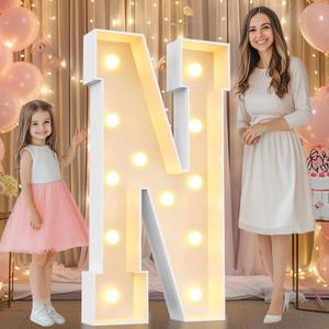 Pooqla 4 FT Marquee Light Up Letters, Marquee Letter Lights 4 Feet Tall, Giant Letter Sign Big Mosaic Letters for Balloons Birthday Party Anniversary Wedding Decorations, Warm White, Letter N