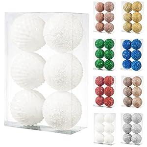 6pcs 3.94" Christmas Ball Ornaments Glitter Sequin Foam Ball Shatterproof Christmas Tree Decorations Xmas Hanging Balls Set for Wedding Party Holiday Decorations(White)