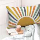 2 x Summer Pillow Covers 12x20 Inch Set of 2, Stripes Yellow Sunshine Decorations Outdoor Throw Pillows Boho Outdoor Rainbow Sun Pillowcase Linen Decor Cute Lumbar Cushion Case for Home Bedroom