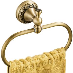 Flybath Oval Towel Ring Antique Brass Exquisite Pattern Carving Hanger Hand Towel Holder for Bathroom Kitchen Accessories Wall Mounted, Brushed Bronze