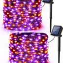 Brizled Orange & Purple Halloween Lights, 2 Pack Total 78FT 240 LED Solar Halloween Fairy Lights, 8 Modes Outdoor Orange Fairy Light, Purple Twinkle Light String Black Wire Outside Spooky Decorations