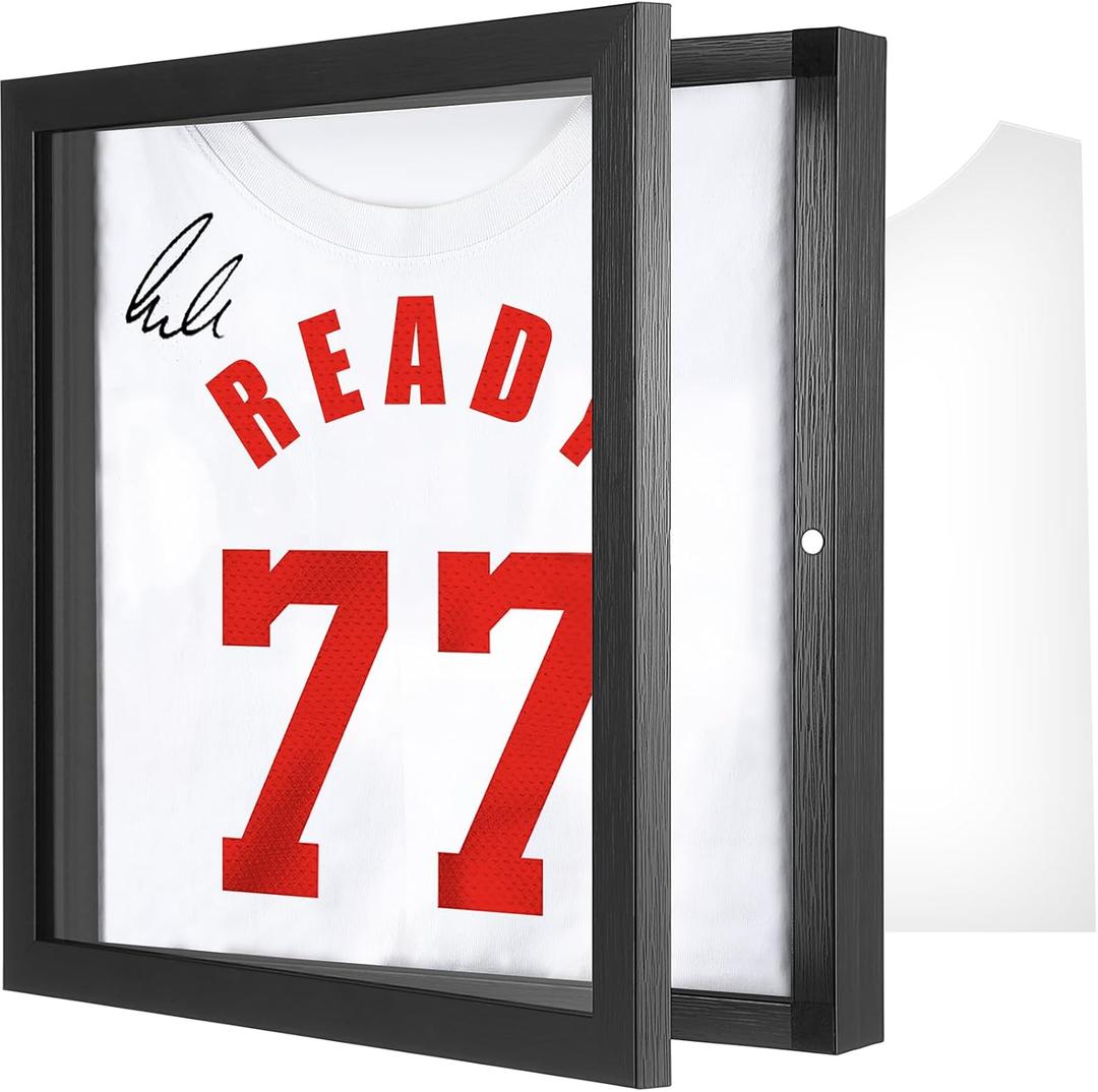 1 Pack T Shirt Display Frame, 11.3'' X 11.3'' Black Imitation Wood T Shirt Frame with 98% UV Protection Acrylic, 1" Depth of Usable Space Shadow Box, Display Case for Shirts, Jerseys, Memorabilia