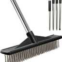 Heavy Duty Floor Scrub Brush Stainless Steel Wire Floor Scrubber with Long Handle Stiff Bristles Outdoor Push Broom for Cleaning Deck,Concrete,Patio,Boat,Moss Removal
