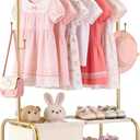 Kids Clothing Rack-Portable Kids Clothing Rack with Storage Shelf - Toddler Garment Organizer for Baby Clothes, Dance Costumes, Girls Gift Ideas(YJ-gold, 31.1"D x 15.3"W x 45.2"H)
