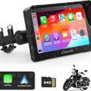 Carpuride W702 for Motorcycle, 7 inch Waterproof Touchscreen, Portable Carplay/Android Auto GPS Navigation for Motorbike, Support Dual Bluetooth, Car GPS, Siri, G00gle Assistant, TF-64G