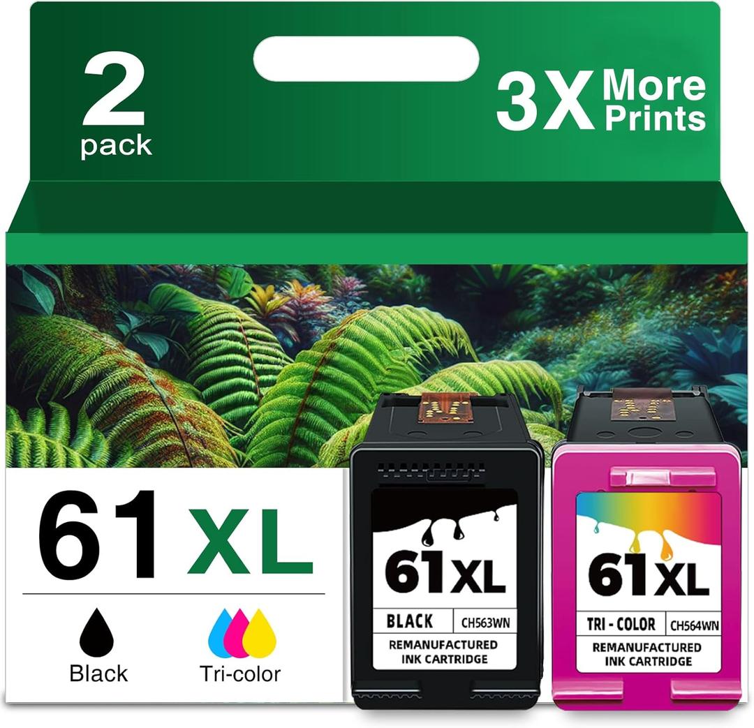 61XL Ink Cartridge Black and Color Combo Pack Replacement for HP Ink 61 HP61 XL HP61XL for 5530 3510 4500 4635 2620 4630 5535 2540 4502 3050 1510 4632 4501 2542 2514 3020a 4610 1000 1010 1510 Printer