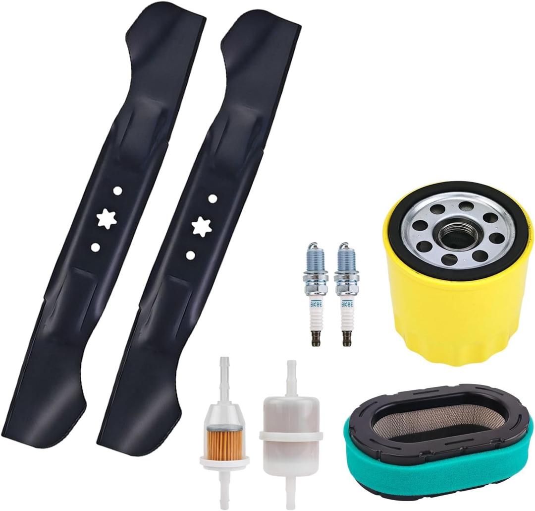 46 Inch Mower Blades and Oil Change Kit Compatible with Cub Cadet XT1-LT46 - Includes High-Lift Blades 942-04244A Air Fuel Filters Spark Plugs