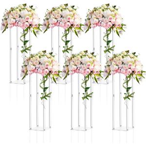 Geetery 6 Pieces Tall Acrylic Vase Wedding Centerpieces Clear Flower Stand Column Geometric Floral Vase Elegant Display Holder for Birthday Party Wedding Table Decorations (28 Inch)