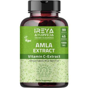 Amla Fruit Extract Capsules (90 Capsules) 1000mg - Amla Capsules Vitamin C Extract Capsules | Vegetarian & Vegan Friendly | 45 Day Supply Emblica Amalaki Capsules, Exp Jan 2027