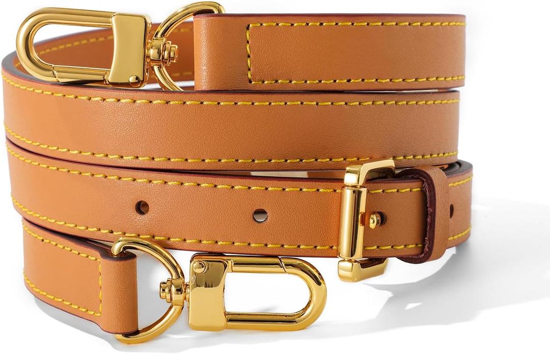 Vachetta Leather Adjustable Crossbody Strap for Leather Shoulder Strap Belt Replacement Suitable for L V Handbags (Width:0.6in-Apricot Yellow)