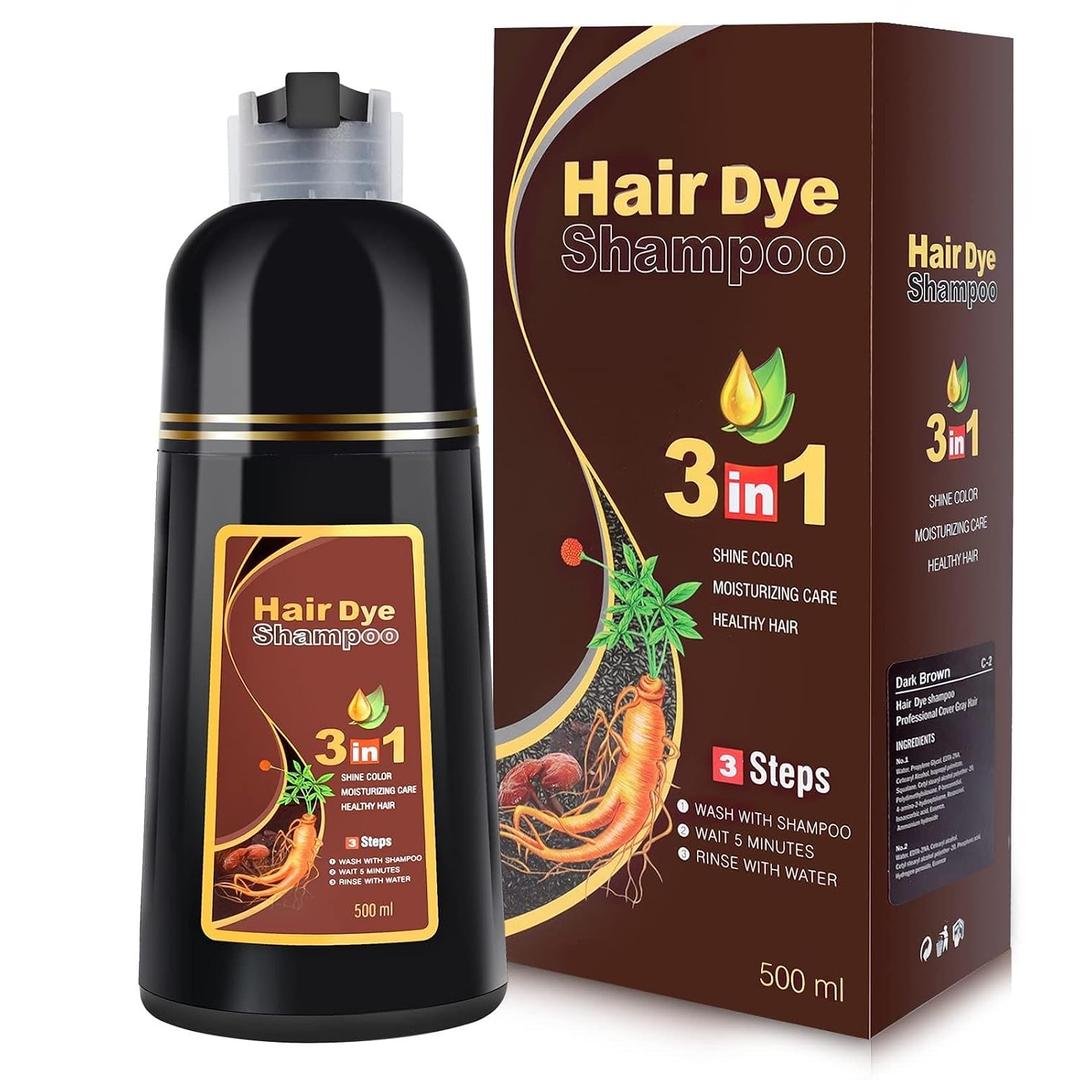 2 x IIIMEIDU Dark Brown Hair Dye Shampoo 3 in 1 for Gray Hair, Herbal Ingredients Shampoo Hair Dye for Women Men, Grey Coverage 500ml