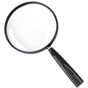Feosky Handheld Reading Magnifier, 10X Magnifier, 130mm Shatterproof Lens, Non-Slip Handle for Adults Close Work, Seniors Reading and Nature Exploration, Hobby Observation(Black)