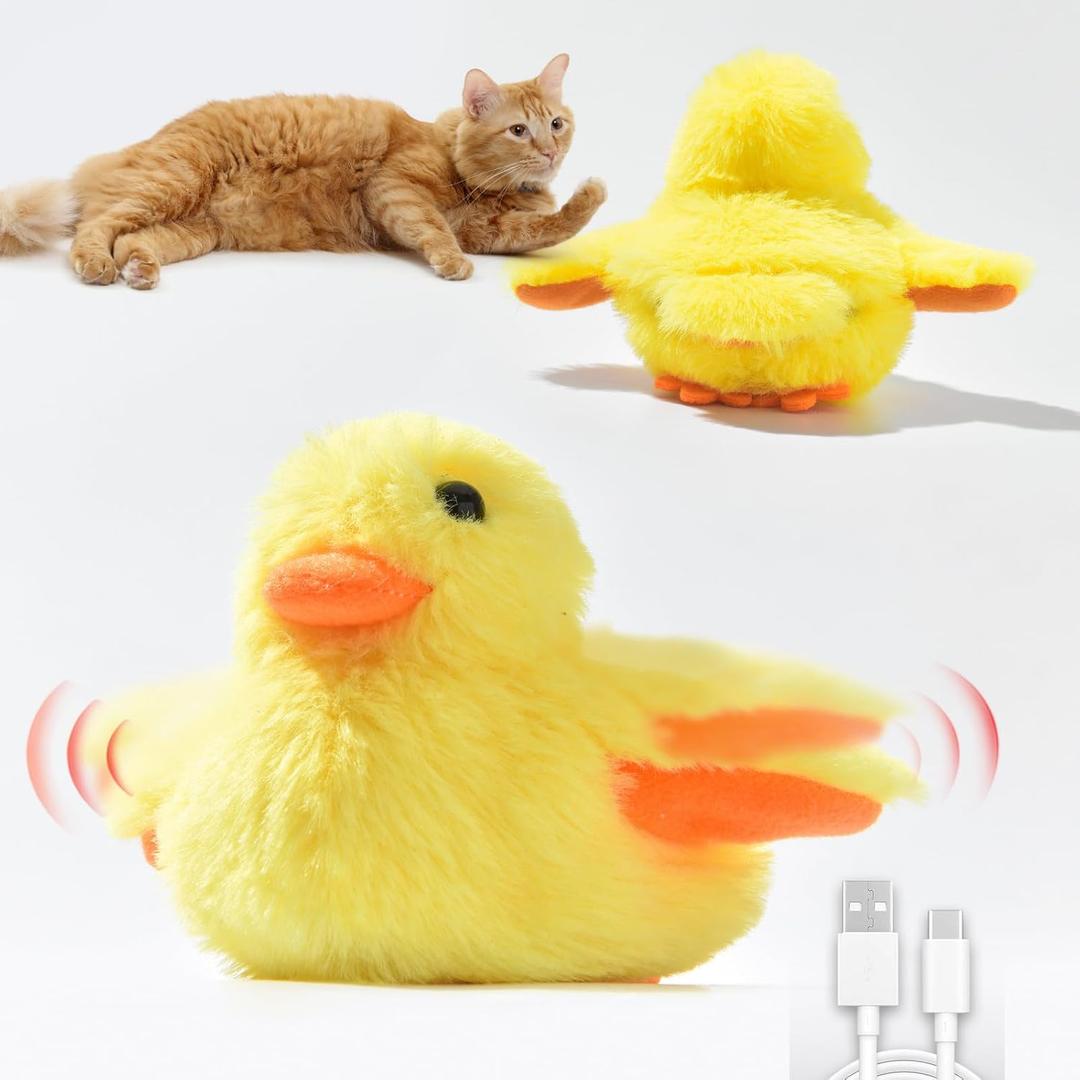 Cat Catnip Toys Beating Wings Duck Rechargeable, Lifelike Quack Chirping,Touch Activated Kitten Toy Interactive Cat