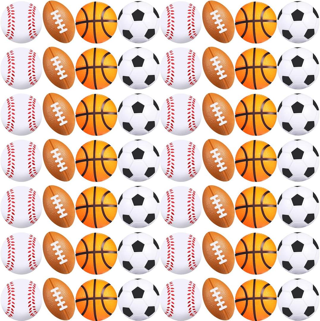 60 Pieces Sports Party Favors Balls Foam Stress Tiny Sports Balls Including Basketball, Soccer Ball, Baseball, Football for Stress Relief Ball Games Stocking Stuffers, Small