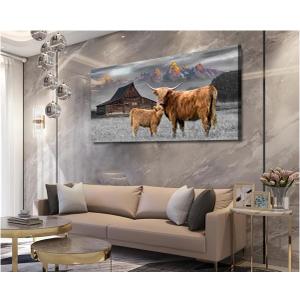 Highland Cow Canvas Wall Art - Animal Print Pictures 24x48 inches Highland cattle Photos Framed Farmhouse Painting for Home Dcor