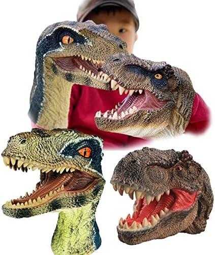 Dinosaur Toys Tyrannosaurus Rex and Blue Velociraptor Hand Puppets Dinosaur Animal World Action Figure Set Funny & Scared Head Hand Puppets for Home, Stage and Class Role Play Toys