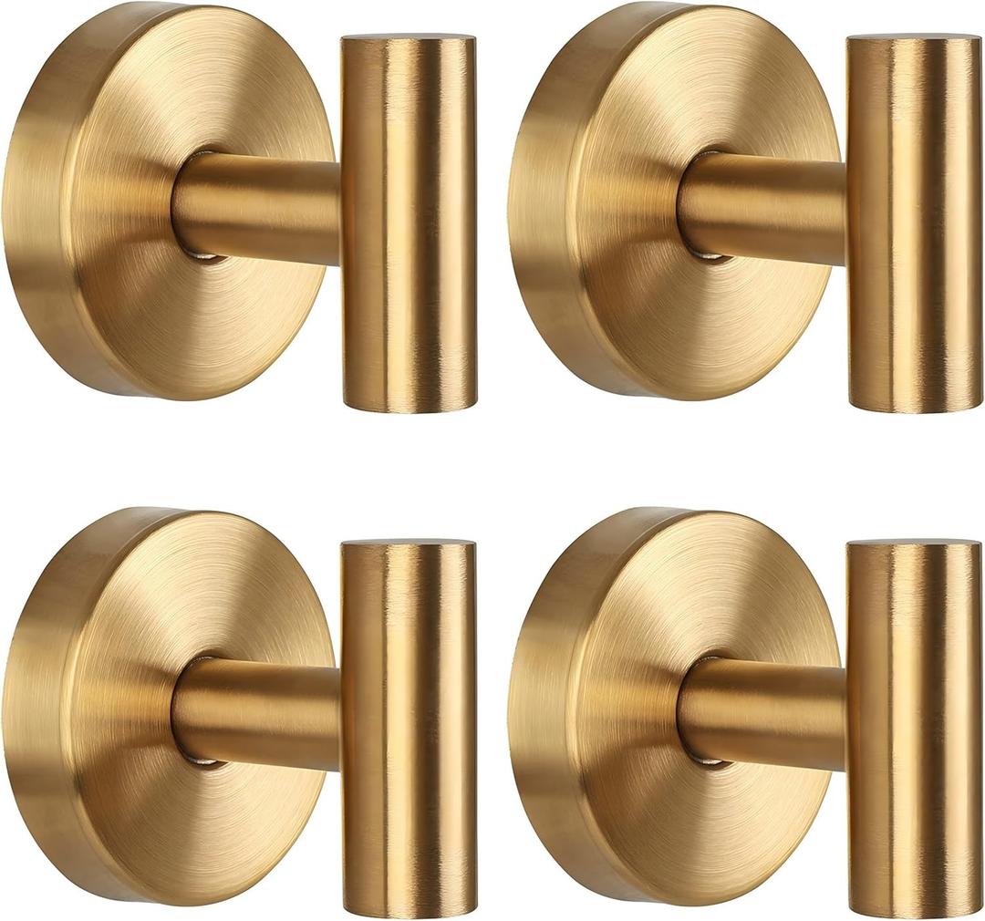 Suction Cup Hooks for Shower, Reusable Towel Hooks for Bathroom, T Shape Gold