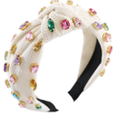 Jeweled Knotted Headband for Women Girls Sparkly Crystal Rhinestone Headband Wide Top Knot Women's Embellished Hairband Hair Accessories Beige