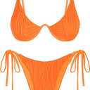 ZAFUL Women's Bikini Sets Ribbed Two Piece Swimsuits Underwire Adjustable Back Clasp Bathing Suit Side Tie Thong Swimwear (Medium, Orange)