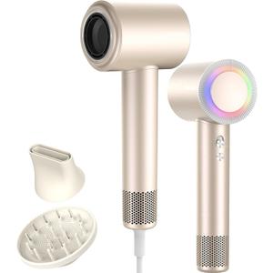 Hair Dryer, High Speed Ionic Blow Dryer, 160000 RPM, Low Noise,5X-Fast Drying, 2 Billion Negative Ions, Compact Blow Dryer with Magnetic Diffuser for Faster Drying All Hair Types(Iridescent)